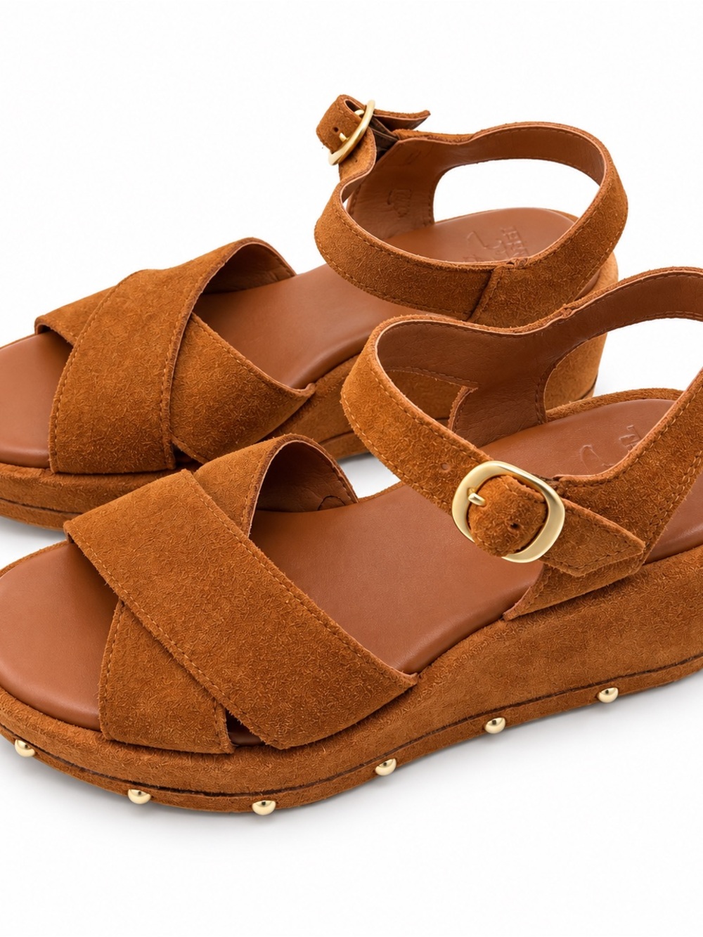 Sorel Brown Suede Studded Wedge Sandals with Ankle Strap - Picture 3 of 8